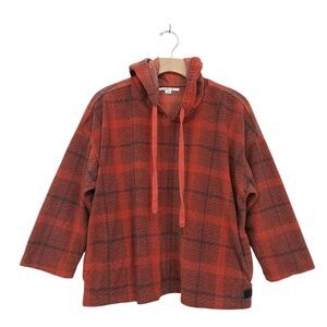 O'Neill Hooded Sweatshirt Womens Medium Orange Fleece Plaid Cozy Comfy Warm